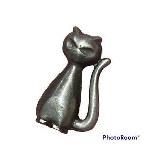 R Tennesmed Signed Pewter Cat Brooch Pin Sweden Estate HTF EUC